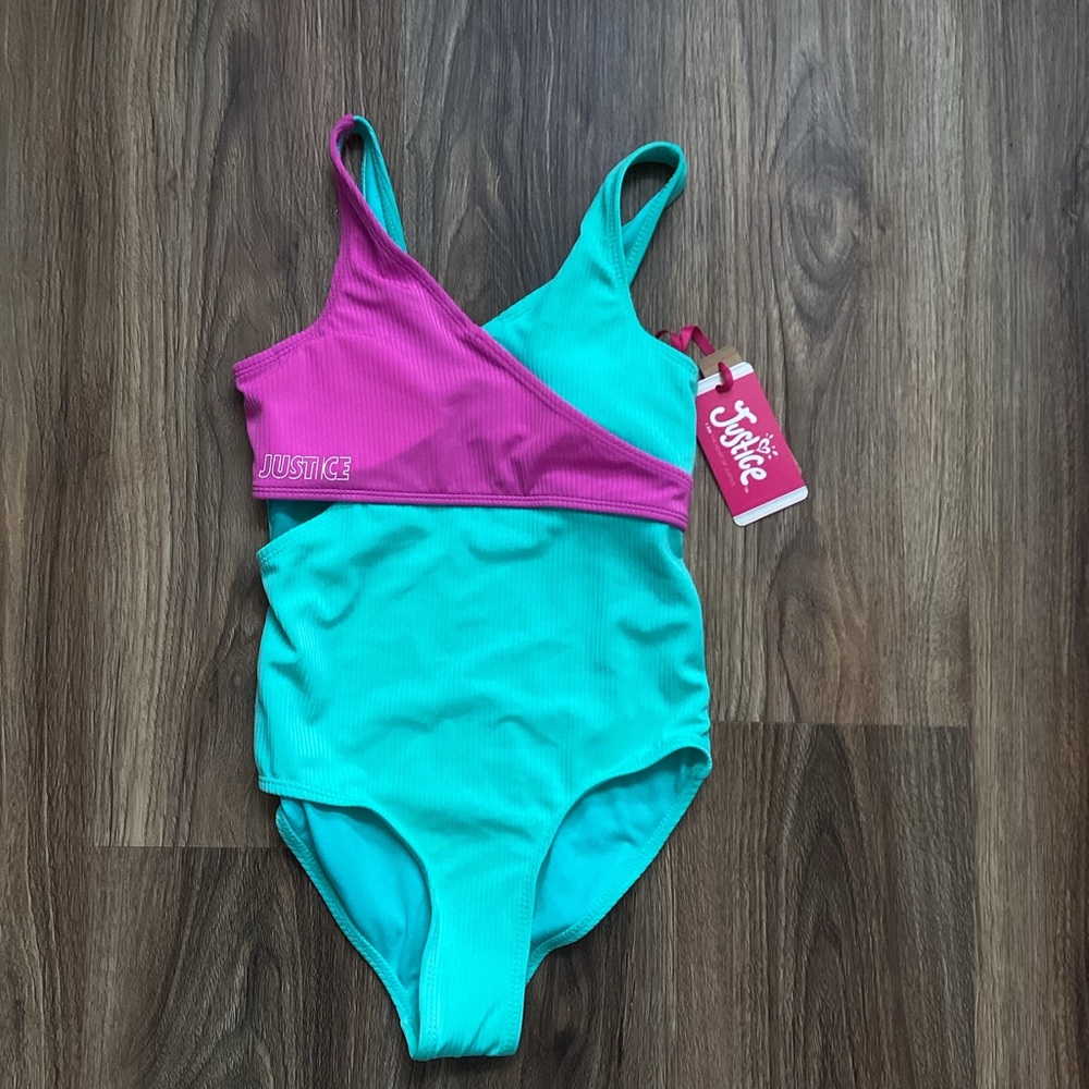 Justice Pink and Teal One Piece Swimsuit